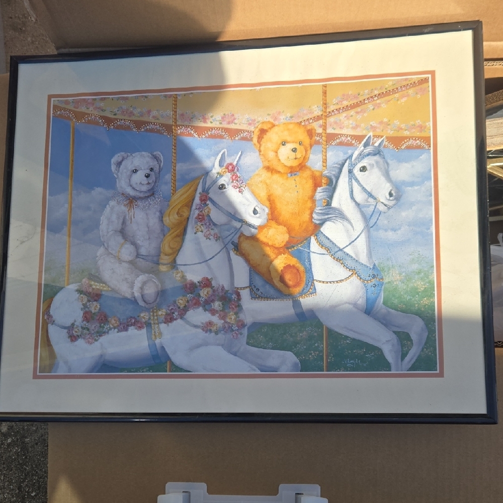 Carousel Bear Wall Art with Black Frame